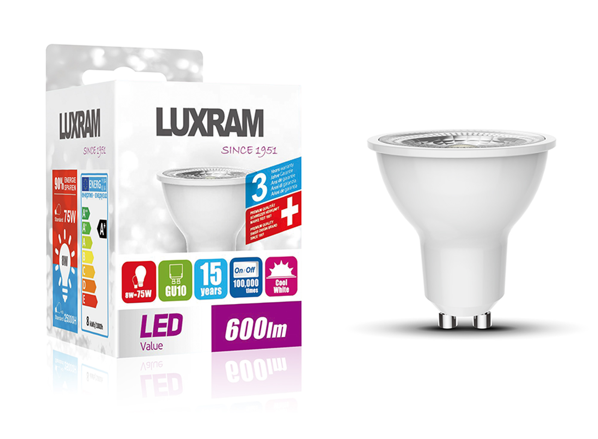 GU10 LED Bulb 6Watt Cool White 6400K Dimmable